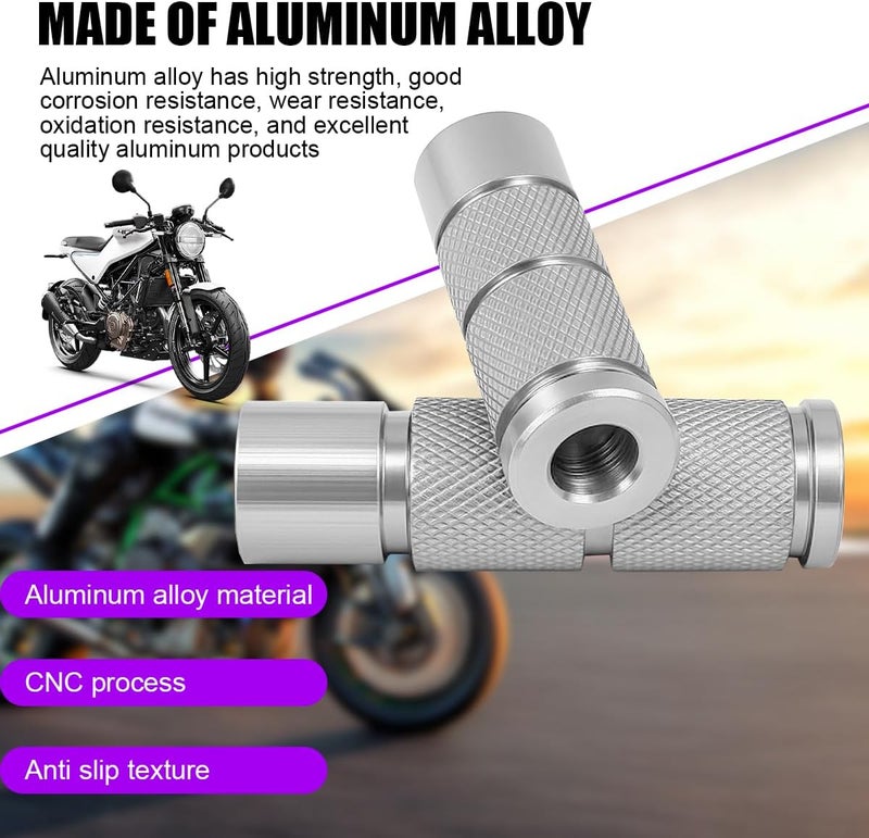 Sandfren 2PCS Motorcycle Foot Pegs, Aluminum M8 CNC Motorbikes Passenger Pedals Footrests, Motorbicycle Rearsets Footpeg Accessories, Universal for 8mm Install Hole Bicycle Dirt Bike (Silver) - Image 3